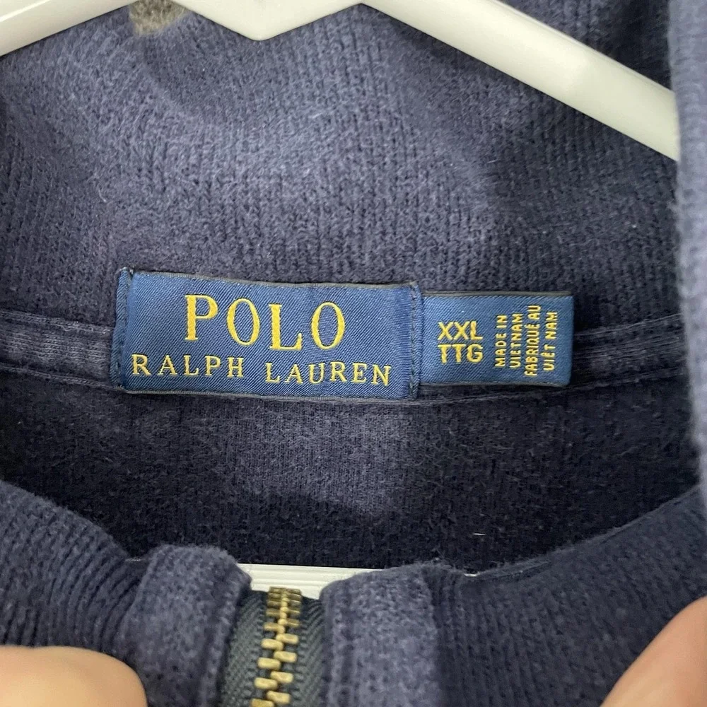 Polo‎ Ralph Lauren Sweatshirt Mens 2XL Blue 1/4 Zip Pullover Fleece Mock Neck